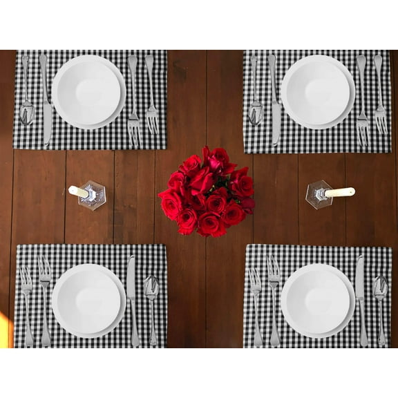 Very Small Gingham 1/8th Inch Checkered Cotton Dinner Table Placemats Holiday Home Decoration 13" x 19" (Pack of 4)