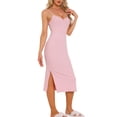 thumbnail image 4 of Camisón de noche sin mangas de punto acanalado para mujeres INSPIRE CHIC, elegante vestido de dormir midi de verano, camisón S en rosa, 4 of 6