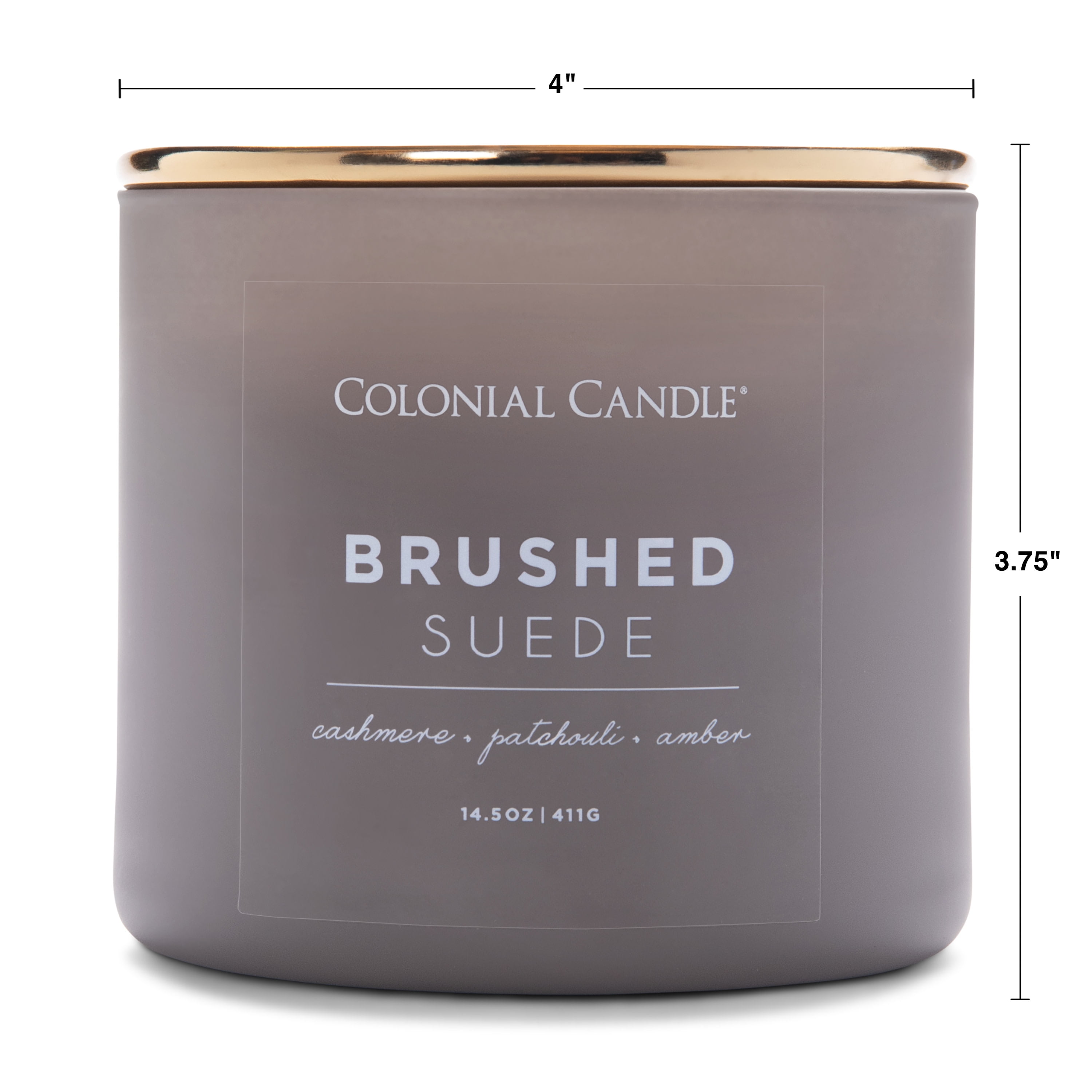 Colonial Candle Brushed Suede 14.5 oz 3 Wick Candle, Grey