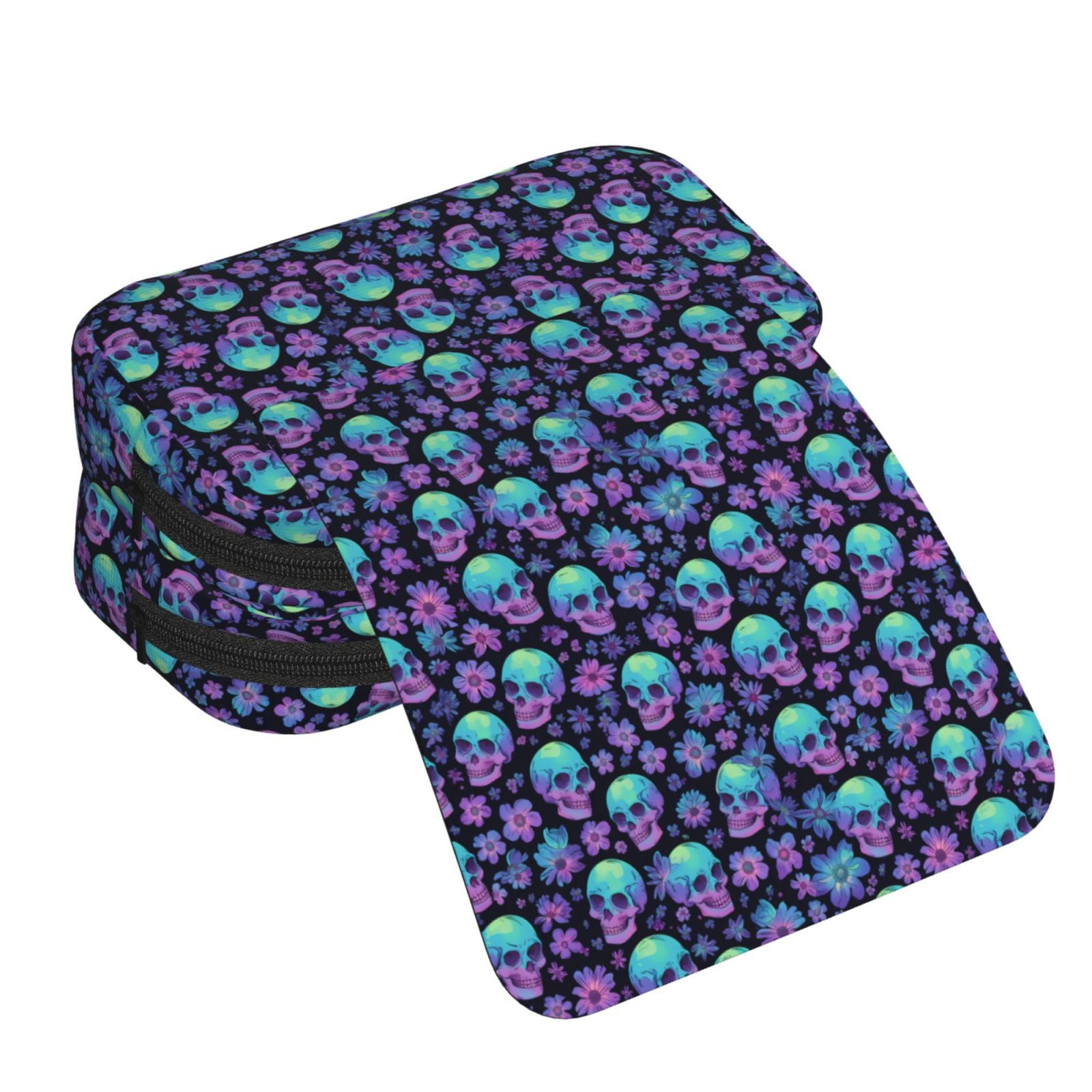 Rateoe Skull daisy Gradient Pattern Double Clamshell Pen Case, Storage Organizer with Two Zipper Compartments– Holds Up to 50 Pencils & Pens