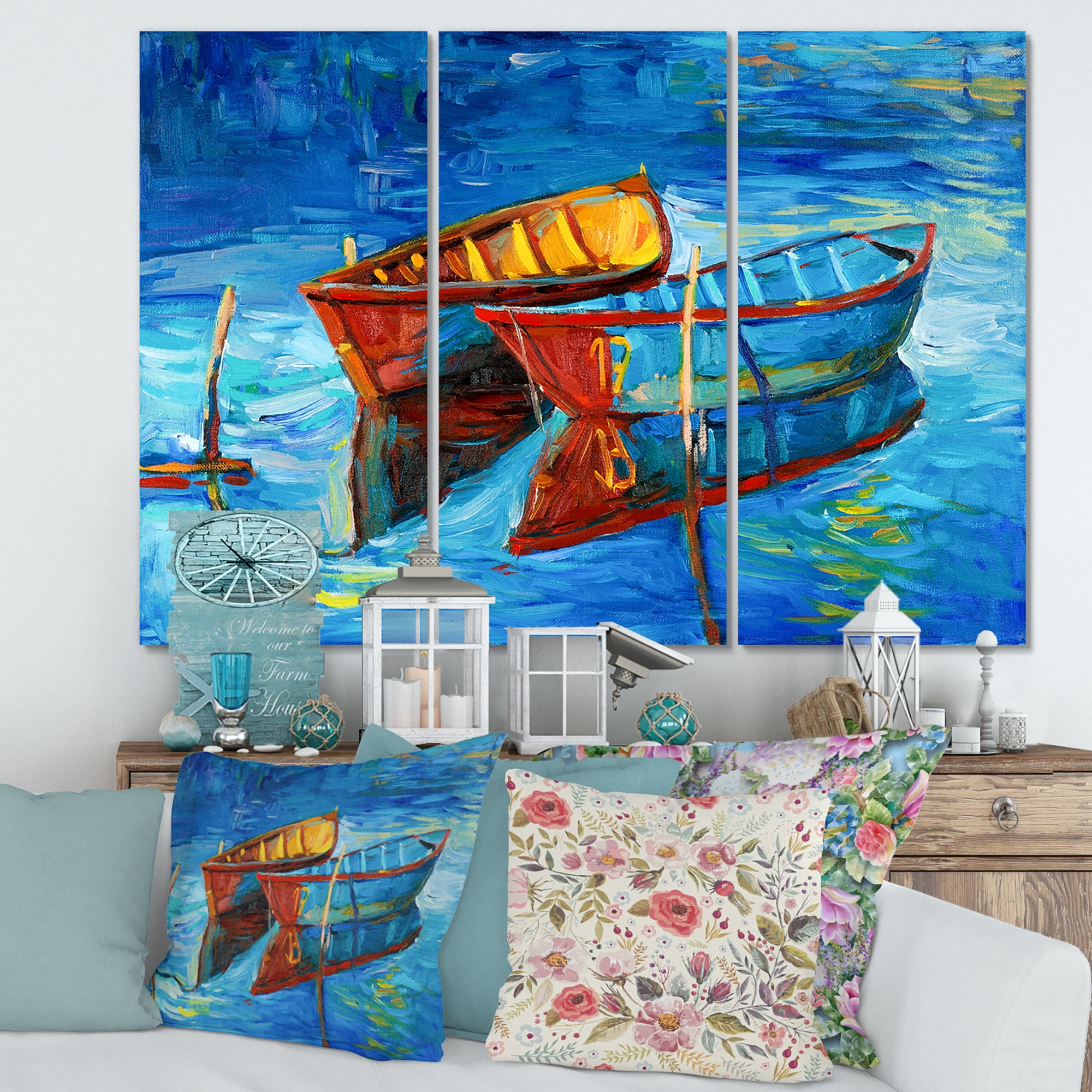 Designart ' Boat At The Lake During Evening Glow III ' Nautical & Coastal Canvas Wall Art Print