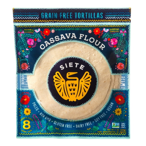 Siete Cassava Flour Grain Free Tortillas, 8 Tortillas Per Pack, 6-Pack, 48 Tortillas