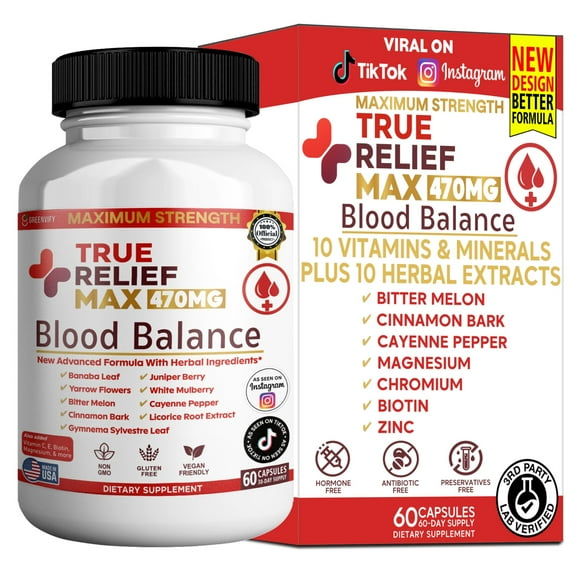 GreenVify True Relief Max Blood Balance Supplement, 60 Capsules