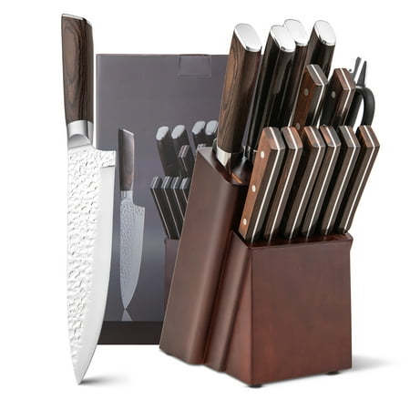 Costway Kitchen Knife Set 15pcs Stainless Steel Knife Block Set w/ Ergonomic Handle