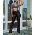 thumbnail image 5 of Women High Waist Stretch Button Detail Flare Leg PU Leather Pants, 5 of 6