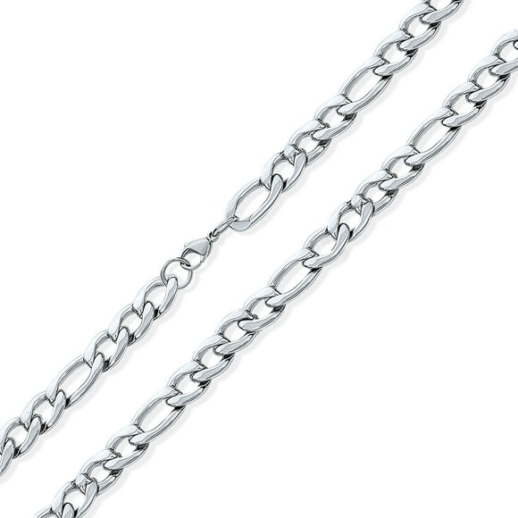 Heavy Solid Strong Shinny Mens Figaro Chain Necklace Link bracelet Set for Men Teen Silver Plated Stainless Steel 30 Inch 11MM