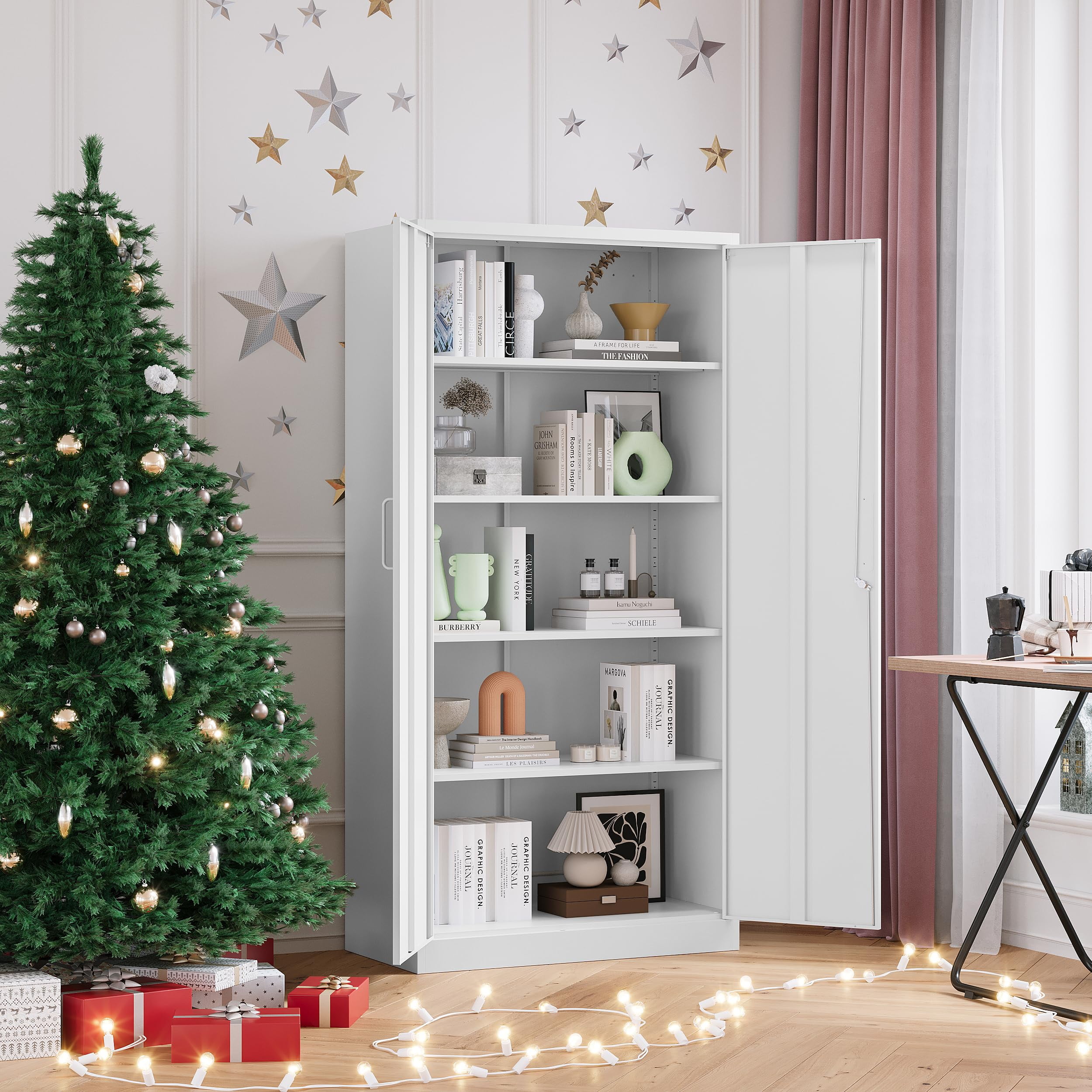 STANI Metal Storage Cabinets with Lock Door,Steel Locker Garage Cabinets 5 Adjustable Shelves for Home,Office, Warehouse