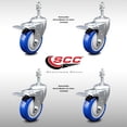 thumbnail image 2 of 4 Inch SS Blue Polyurethane 3/8 Inch Threaded Stem Caster Set Total Lock Brake, 2 of 2