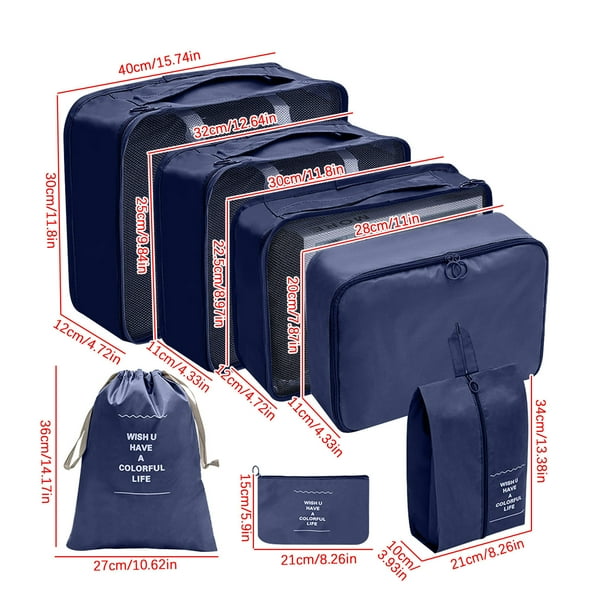 Conjunto de Bolsa de Maquillaje de Viaje con Traje de 7 Piezas Ropa Zapatos Ropa Interior Sub-Bolsa, Pequeño Maquillaje Bolsa Equipaje Acabado Organizador, 40x12x30cm Etc.