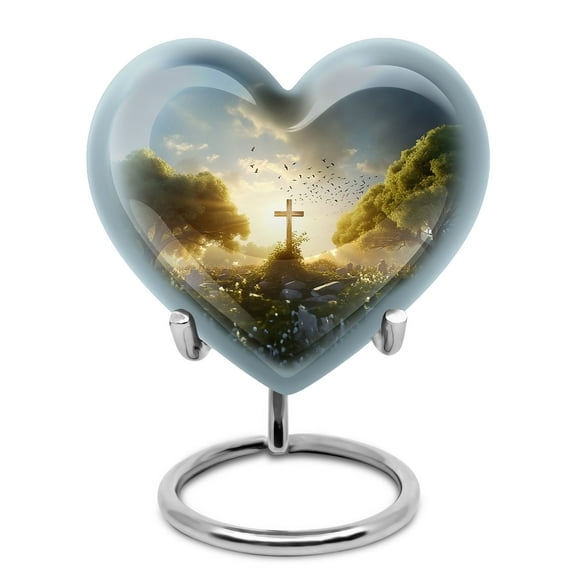 Christ Small Urns For Human Ashes - Heart Shaped Cremation Urn Human Ashes - Urns For Ashes Adult Female Mom - Heart Urns For Human Ashes Keepsake - Burial Urns For Ashes (Size - 3inch, 1pcs)