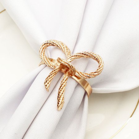 

Meizhencang 6Pcs Napkin Buckle Durable Hollow Out Alloy Rose Gold Color Bow Tie Napkin Ring for Banquet