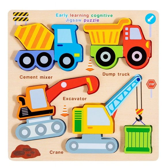 Educational Wooden Transportation Puzzle for Toddlers Early Learning Cognitive Jigsaw with Ship, Rocket, Bus, Plane