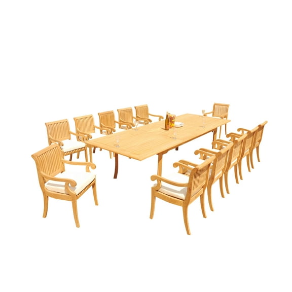 Grade-A Teak Dining Set: 12 Seater 13 Pc: 118" Rectangle Table And 12 Giva Arm Chairs Outdoor Patio WholesaleTeak #51GV2413