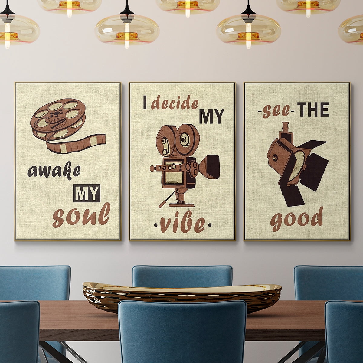 Movie Time I - Framed Premium Gallery Wrapped Canvas L Frame 3 Piece Set - Ready to Hang