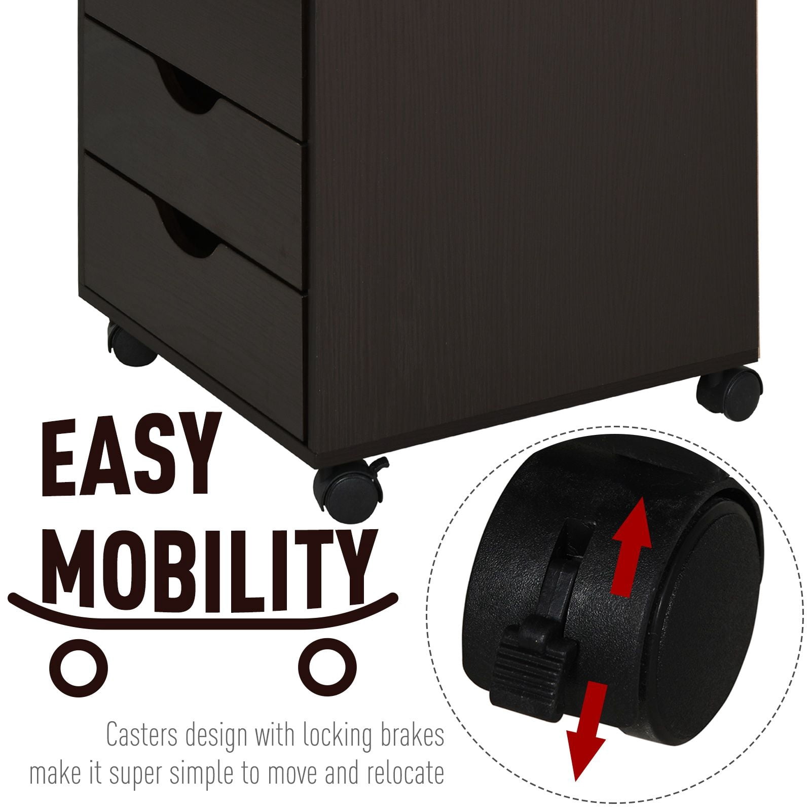 HOMCOM 5-Drawer File Cabinet, Modern Nordic Style Brown Wood Storage Organizer with Smooth Casters and Locking Brakes for Home Office, Living Room, and Workspace, 15.75"x15.75"x26.5"