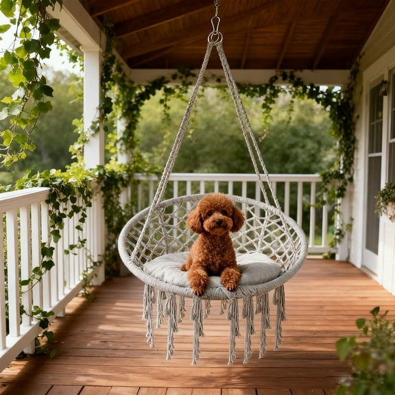 Knitted Hammock Seat, Max 330 lb Capacity, Double Weave Border, Gray Porch Swing Chair, Hammock Swing Chair, For Attic, Deck, Relax Space