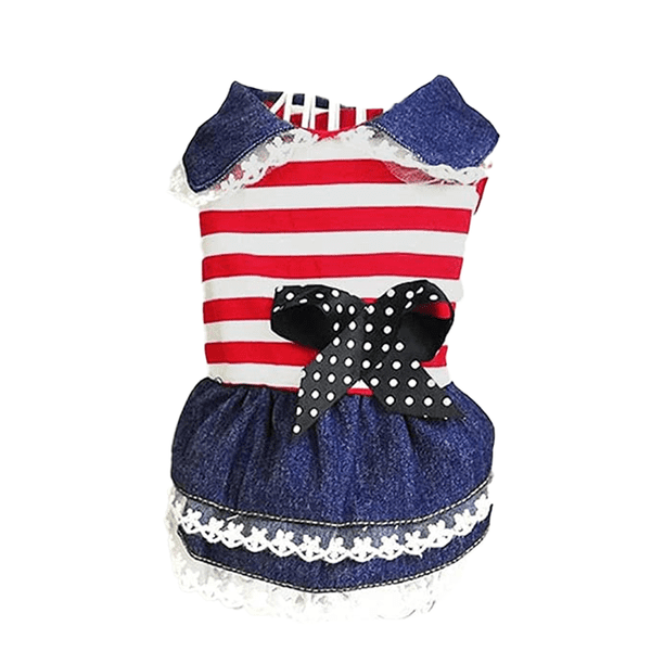 Elementos de mezclilla de Disfraces para perros y gatos Vestido para mascotas pequeñas Ropa para perros Vestidos para perros Rayas rojas y blancas Namotu CPB-DE-LYY2026-3