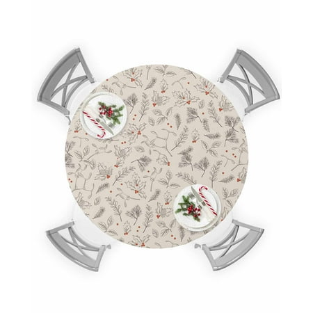 

Round Tablecloth with Elastic Christmas Plant Elements Waterproof Stain-proof Table Cover Wipeable Fitted Table Cloths for 45 -54 Round Tables Dining Kitchen Indoor Outdoor Use