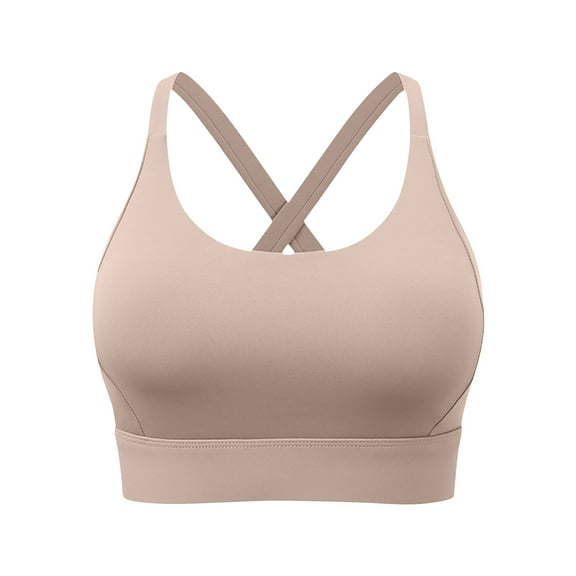 FAHXNVB Criss Cross Back Sports Bra Seamless Padded Wireless Workout Training Tank Tops Medium Support Crop Tops for Women