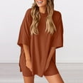 thumbnail image 5 of Lumtrix Women's 2 Piece Lounge Sets 2026 Casual Summer Airport Travel Outfits Oversized Side Slit Shirts Biker Shorts Matching Clothing Brown XS, 5 of 5