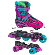 Roller Derby Sprinter Girls Youth 2-in-1 Quad Roller and Inline Skates Combo, Neon Zebra (Size 3-6)