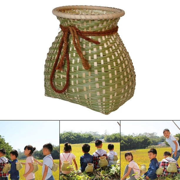 Woven Bamboo Planter Vase Storage Decorative Fish Creel Basket for Table  Home Floral Arrangement Kitchen Children Dance Props , 12x16cm