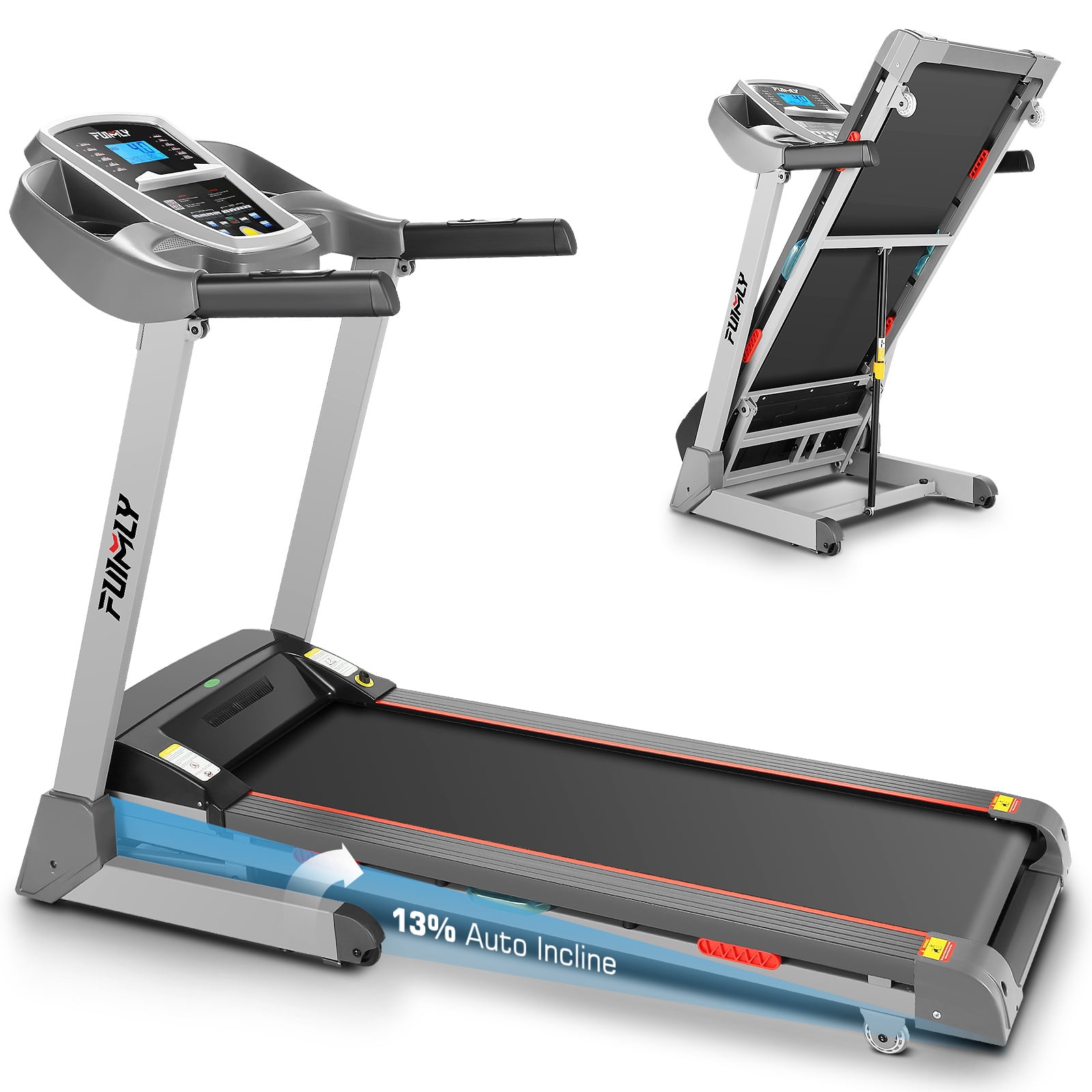 FUNMILY Folding Treadmill with 13% Auto Incline, 3.25HP Ultra-silent Motor, Speed Range of 0.6~9MPH,300lb Weight Capacity,Bluetooth Connectivity, Home&Office Fitness Equipment