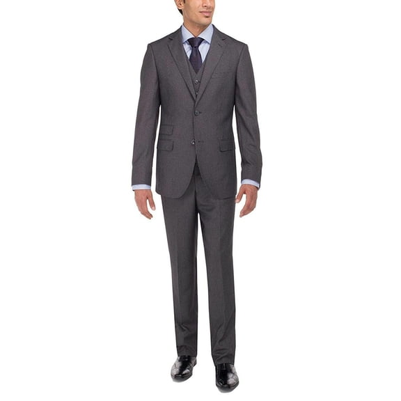Mens Ticket Pocket Three Piece Charcoal Modern Fit Vested