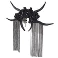 thumbnail image 2 of Diadema de cuerno de antílope para Halloween, diadema con piezas para el cabello, aro de flores para el cabello para fiesta de máscaras, accesorios Negro, 2 of 7