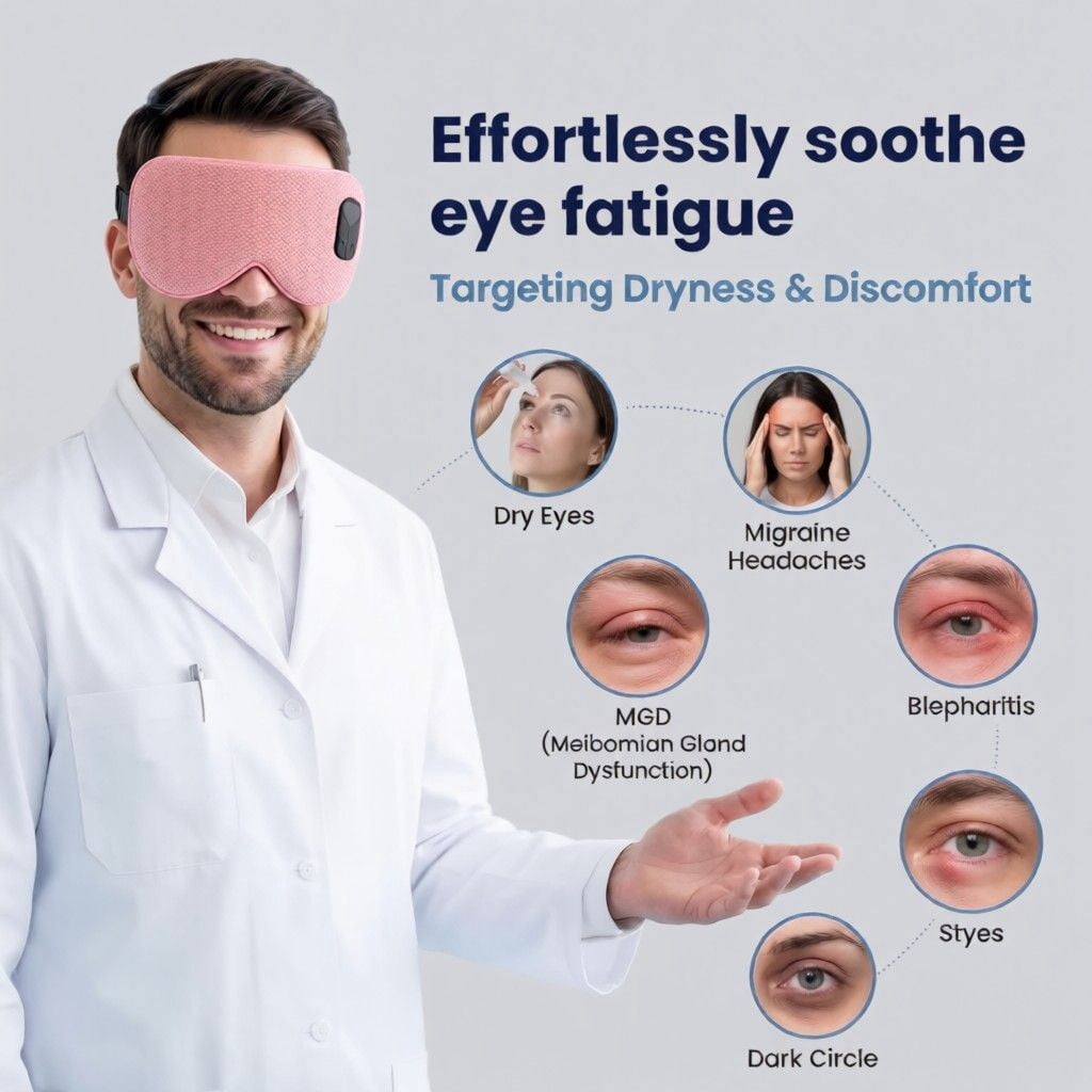 FACEMOON Cordless Rechargeable Heated Eye Mask Warm Comfort Natural Flaxseed for Eye Relaxation Sleep Aid Dry Eyes Pink