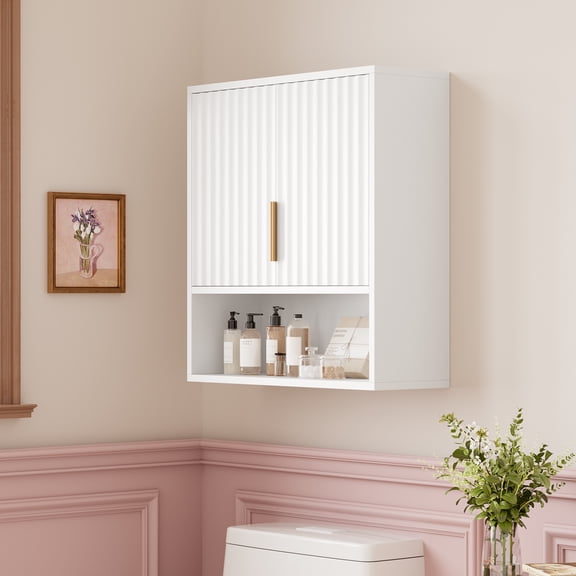 Ktaxon Fluted Bathroom Cabinet Wall Mount, Medicine Cabinet Storage Organizer with Single Door and Adjustable Shelves, White