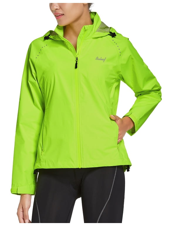 Women' Cycling Running Rain Jackets Waterproof Hiking Wind Breakers Golf Lightweight Packable Reflective Fluorescent Yellow Size S