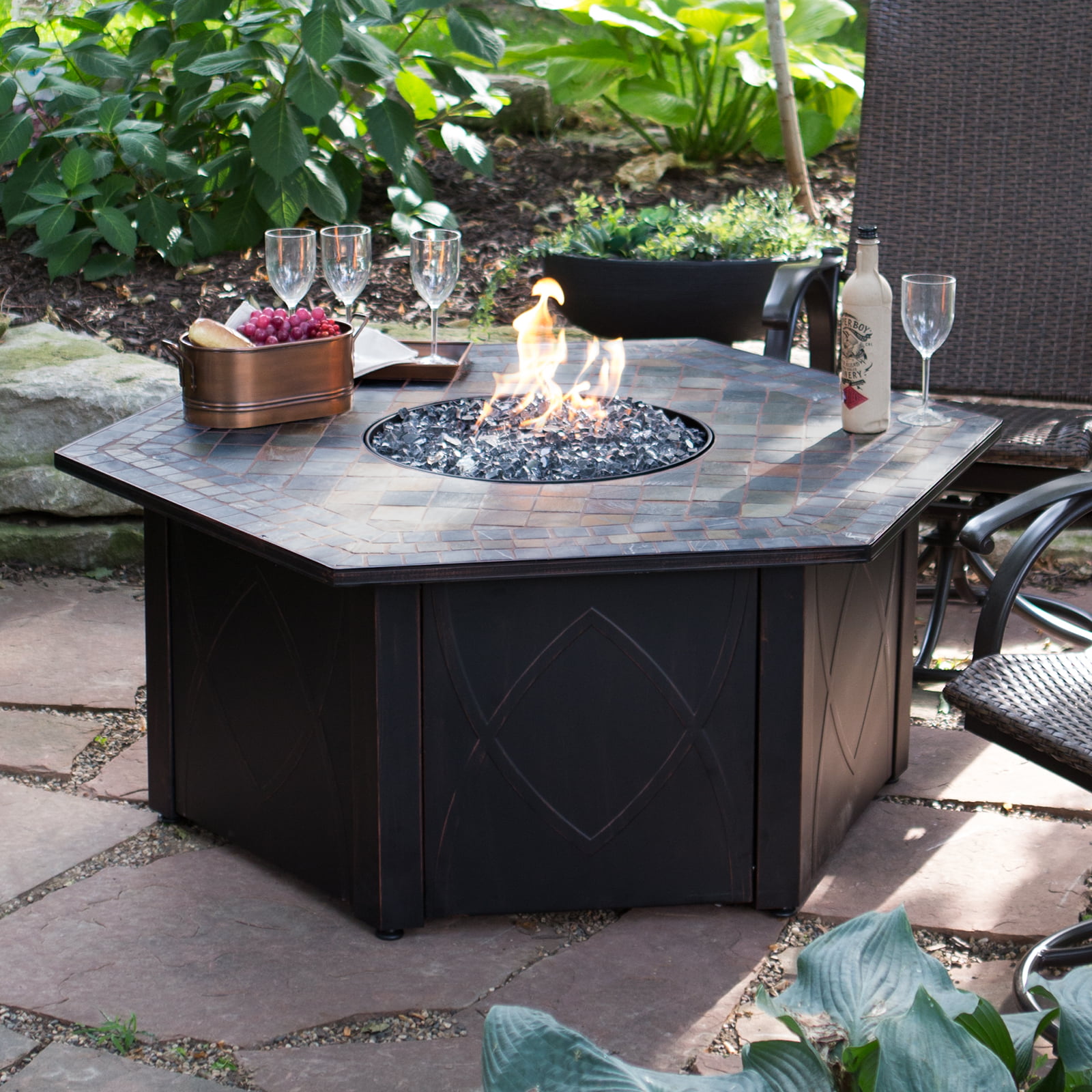 Hexagon Slate Lp Fire Pit Table, Uniflame Fire Pit