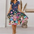 thumbnail image 1 of Mode Femmes A-Type V Cou à Manches Courtes Imprimé Floral Robe Décontractée en Vrac, 1 of 6