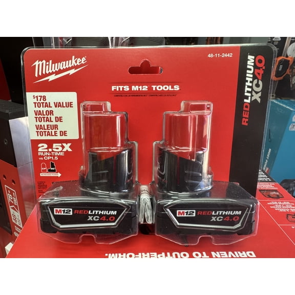 Milwaukee M12 REDLITHIUM XC 4.0V Power Tool Battery with 2 Batteries, 2 Pack