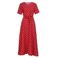 thumbnail image 2 of Patlollav Womens Round Neck Short Sleeve Beach Polka Dot Bandage Long Maxi Dress, 2 of 6