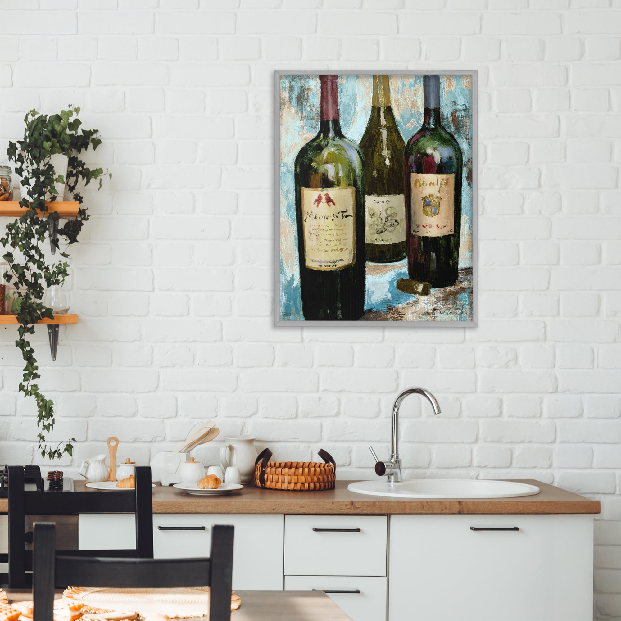 Stupell Industries Labeled Wine Bottle Trio Gray Framed Giclee Art, design by Lanie Loreth
