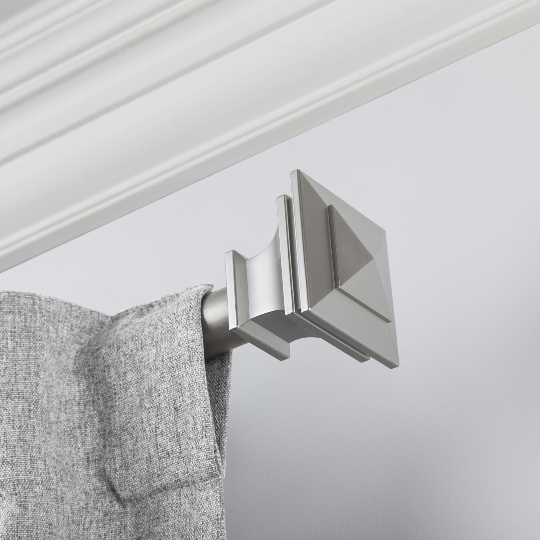 SnugSet 1" Nickel Andrew Square Adjustable Single Curtain Rod, 72"-144"