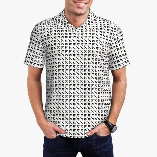 Fotbe Airplane Camiseta Polo de Golf para Hombre con Estampado – Camisa Deportiva Transpirable con Cuello Abotonado-Large