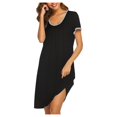 thumbnail image 1 of Robe Femme Femme Tunique Unie Robe de Nuit Patchwork Décontractée Plissée Ronde Robe Unie Mode Col Femme Femme Adulte Vêtements Femme Noir Taille m, 1 of 5