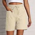 thumbnail image 2 of JIAYUE Women's Shorts Casual Drawstring With Large Pockets Lightweight Comfort Stretch Solid Color Elastic High Waist For Summer Everyday Wear Stylish Female Bottoms, 2 of 4