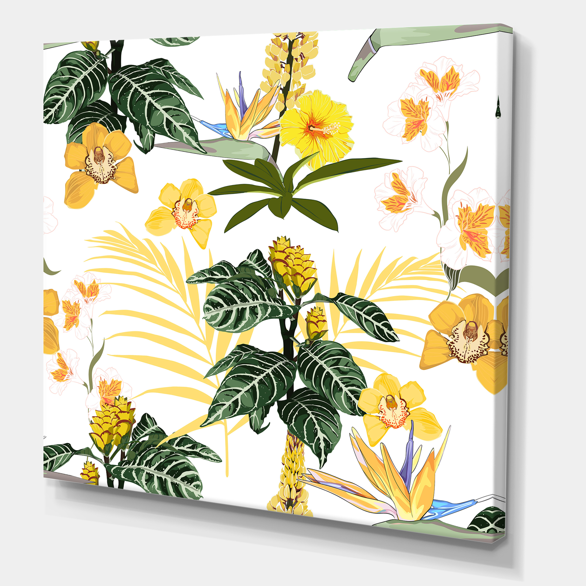 Pattern Of Beautiful Yellow Flowers 30 in x 30 in Painting Canvas Art Print, by Designart