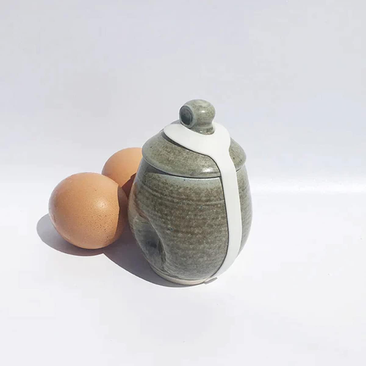 AggCoddler - Scandinavian Porcelain Egg Coddler with Simple Lid - Minimalist Design Egg Poacher Cooker for Quick and Easy Breakfast or Elegant Display - Lea Love Green/Grey