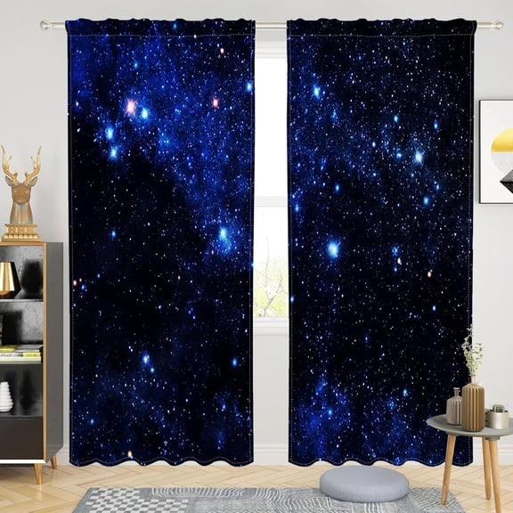 42 x 84 Inch Galaxy Curtains Space Nebula Universe Fantasy Star Curtains Light Filtering Rod Pocket Curtain for Kids Boy Bedroom Decor Space Theme Curtain Drapes Heavy Linen 2 Panels