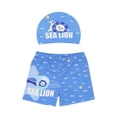 thumbnail image 7 of Toddler Boy Swimsuit Youth Two Piece Swim Set Cartoon Animal Print Trunks with Cap Comfort Fit Boys Swim Set Light Blue 2-3Y, 7 of 7