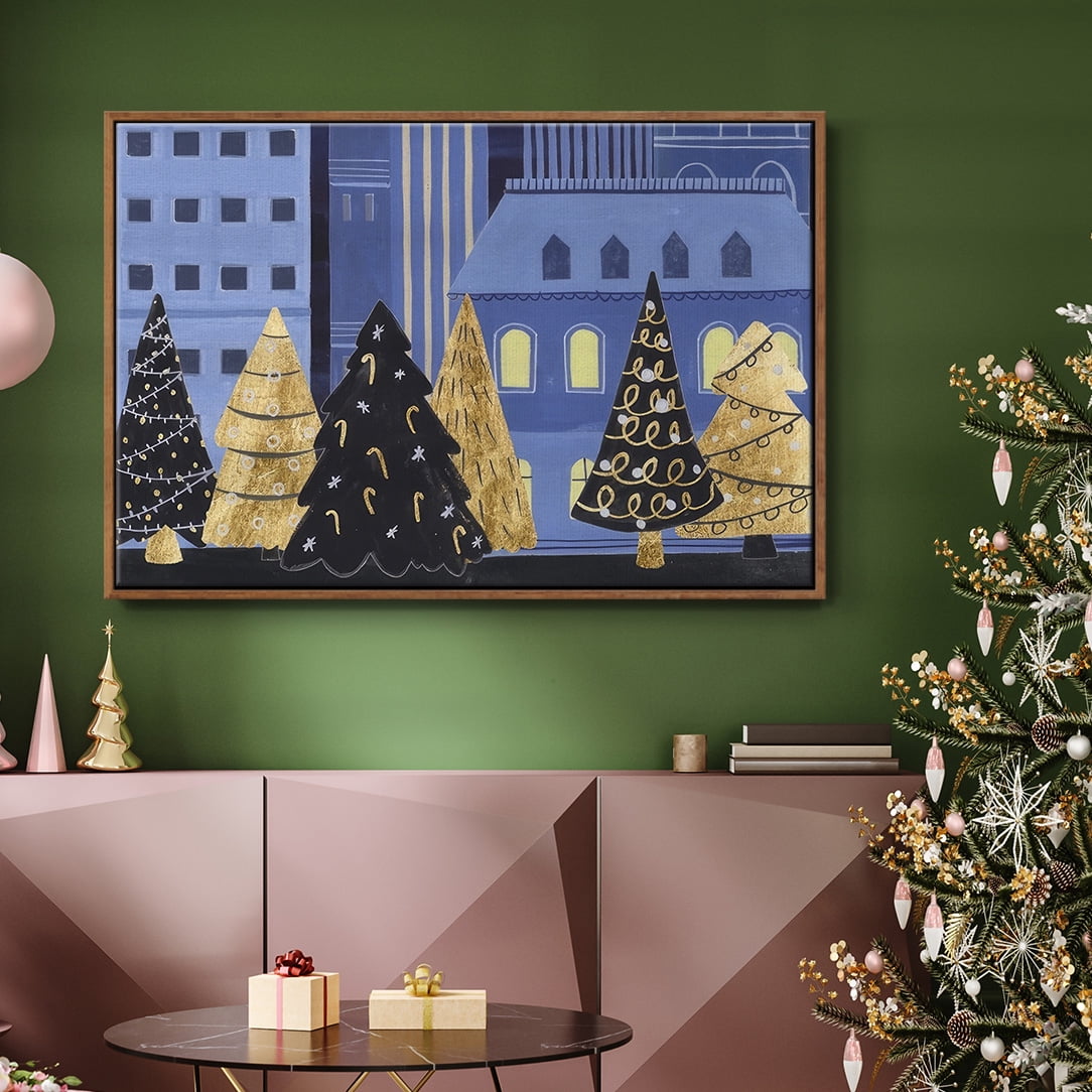 Holiday Night Collection A - Framed Gallery Wrapped Holiday Canvas - 25 x 37 - Rosewood Frame