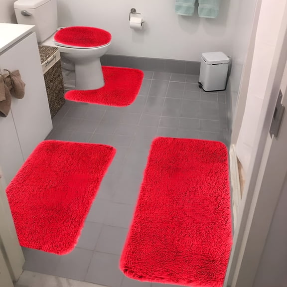 RLESO 2026 New Bathroom Rug Set 4 Piece,Soft Non Slip Memory Foam Bathroom Rugs,Red Bathroom Rugs Machine Wash Bathroom Mat Set,Water Absorbent Bath Rug Set for Toilet and Floor (Red)