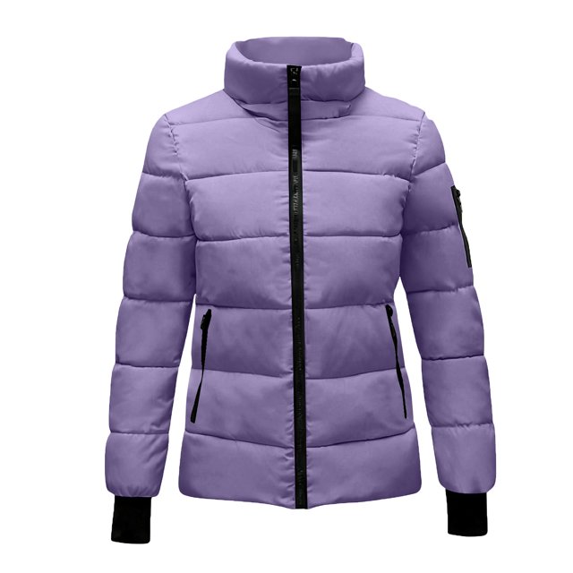 AUNVITO Women's Autumn Winter Solid Color Nylon Jacket with Stand Collar Casual and Trendy Outerwear