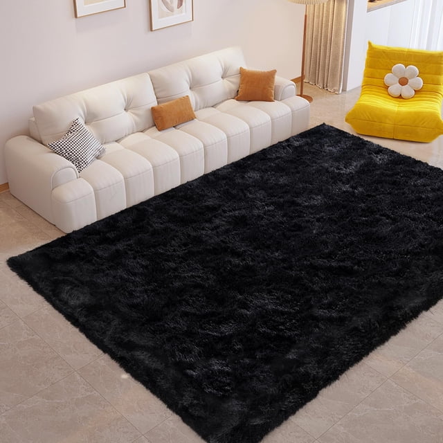 Alfombra Finrèc Soft Black para dormitorio y sala de estar, 120 x 180 cm
