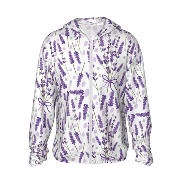 Fotbe Lavender Flowers Chaqueta con Protección Solar UPF 50+ para Hombre y Mujer, Camisa con Capucha y Bolsillos-Small